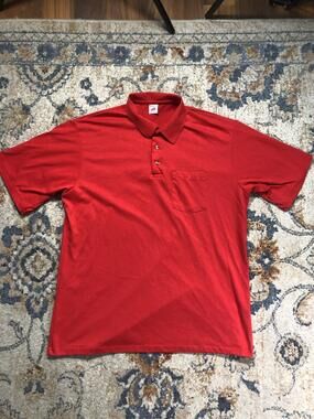 Red Kap Polo Shirt Mens L Red Solid Pocket Workwear Short Sleeve USA Sears